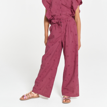 بنطلون واسع بتطريز إنجليزي باللون الترابي للفتيات